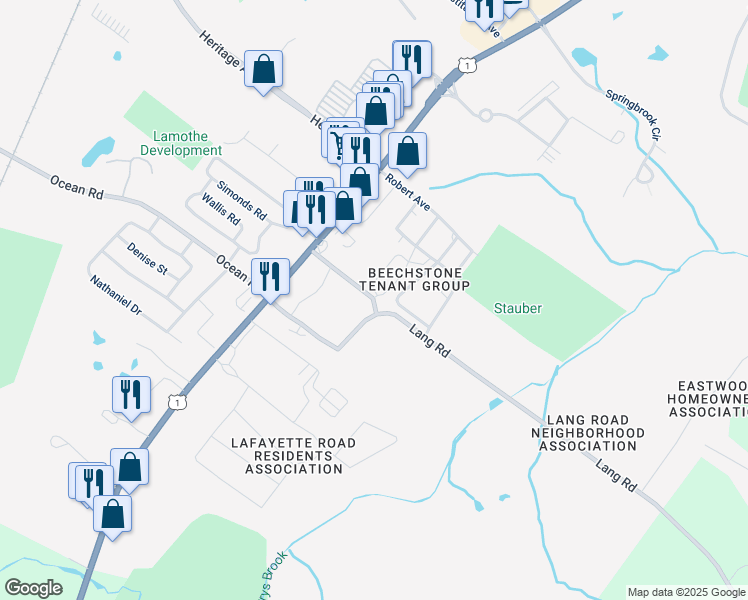 map of restaurants, bars, coffee shops, grocery stores, and more near 40-48 Lang Road in Portsmouth