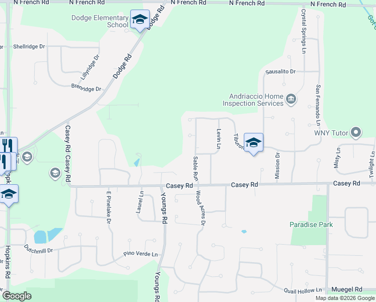 map of restaurants, bars, coffee shops, grocery stores, and more near 84 Stonebridge Drive in East Amherst