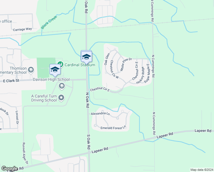 map of restaurants, bars, coffee shops, grocery stores, and more near 1203 Chestnut Court in Davison