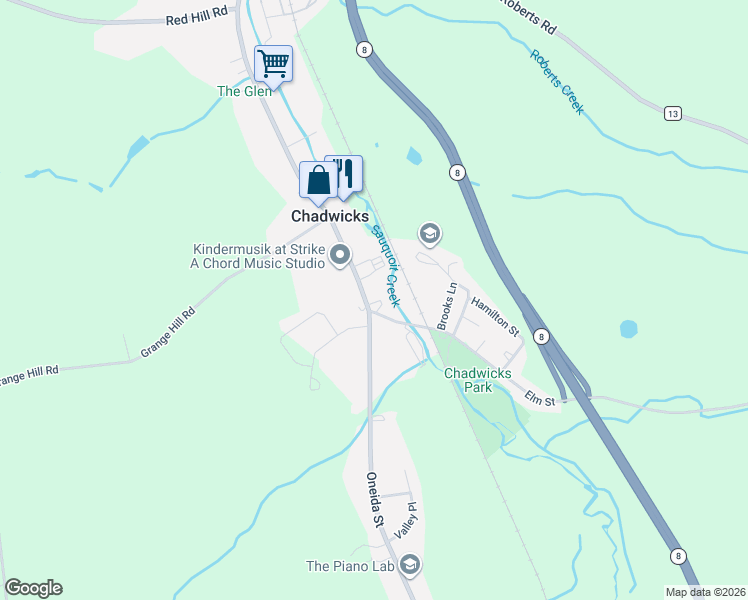 map of restaurants, bars, coffee shops, grocery stores, and more near 3364 Oneida Street in Chadwicks