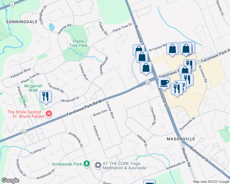 map of restaurants, bars, coffee shops, grocery stores, and more near in London