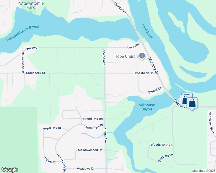 map of restaurants, bars, coffee shops, grocery stores, and more near 14160 152nd Avenue in Grand Haven