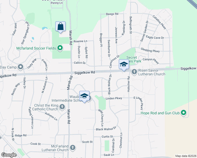 map of restaurants, bars, coffee shops, grocery stores, and more near 5704 Ambrosia Terrace in McFarland