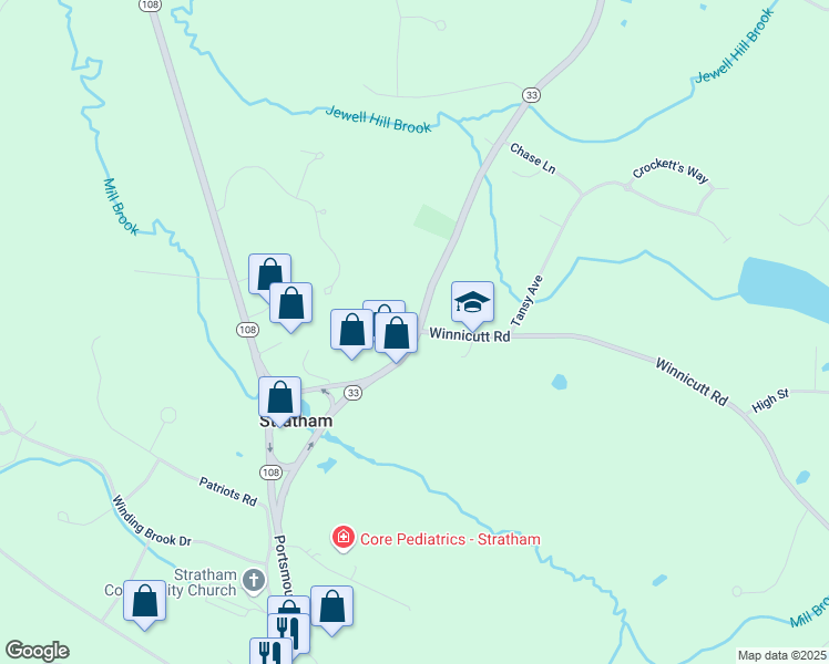map of restaurants, bars, coffee shops, grocery stores, and more near 161 Portsmouth Avenue in Stratham