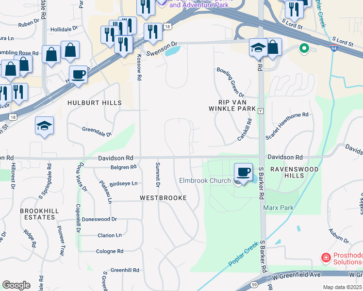 map of restaurants, bars, coffee shops, grocery stores, and more near 20825 George Hunt Circle in Waukesha