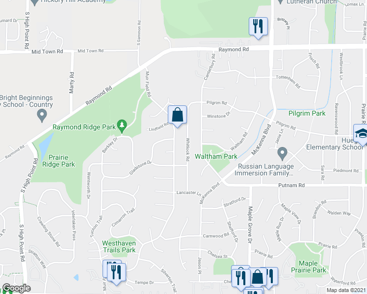 map of restaurants, bars, coffee shops, grocery stores, and more near 2510 Whitlock Road in Madison