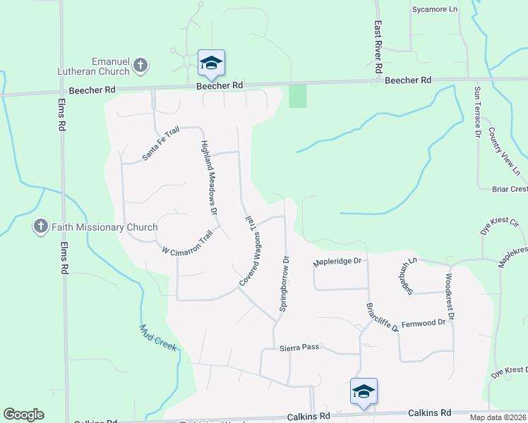 map of restaurants, bars, coffee shops, grocery stores, and more near 6192 Cimarron Trail in Flint