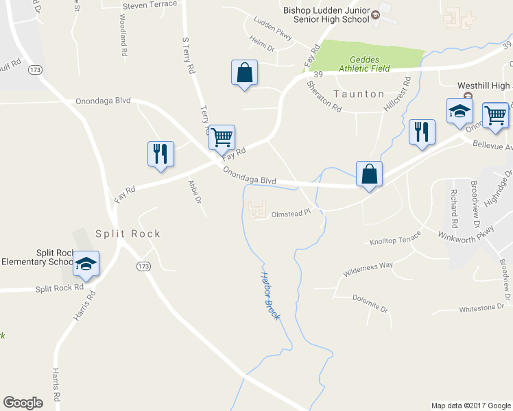 map of restaurants, bars, coffee shops, grocery stores, and more near 4330 Onondaga Boulevard in Syracuse