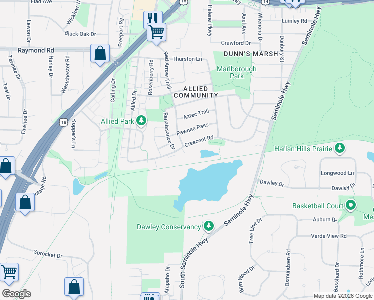 map of restaurants, bars, coffee shops, grocery stores, and more near 2510 Red Arrow Trail in Fitchburg