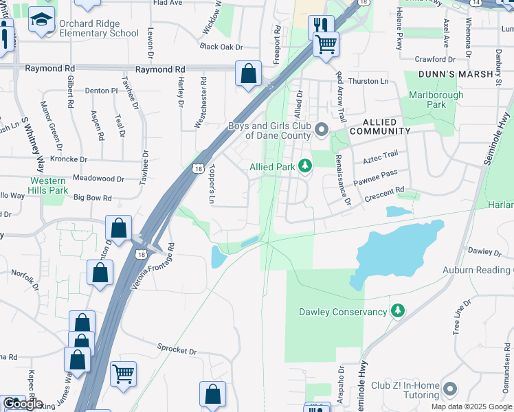 map of restaurants, bars, coffee shops, grocery stores, and more near 2339 Chalet Gardens Road in Fitchburg