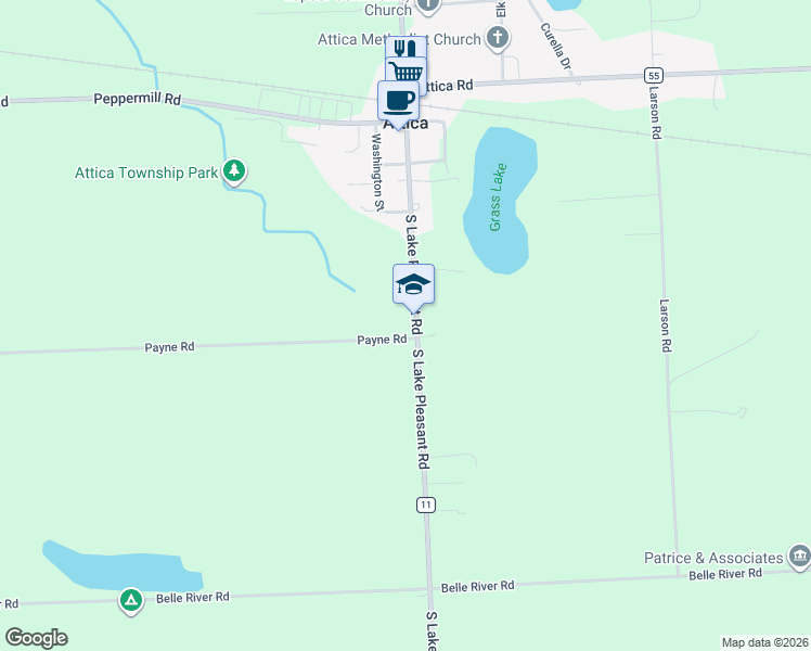 map of restaurants, bars, coffee shops, grocery stores, and more near 607 South Lake Pleasant Road in Attica