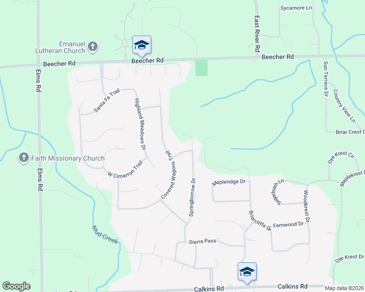 map of restaurants, bars, coffee shops, grocery stores, and more near 6192 Cimarron Trail in Flint