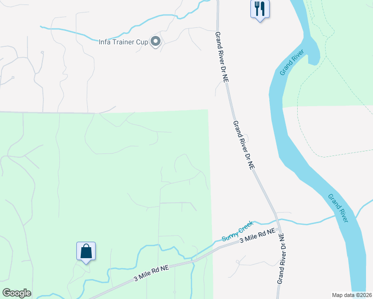 map of restaurants, bars, coffee shops, grocery stores, and more near 4574 Loggers Run Northeast in Grand Rapids