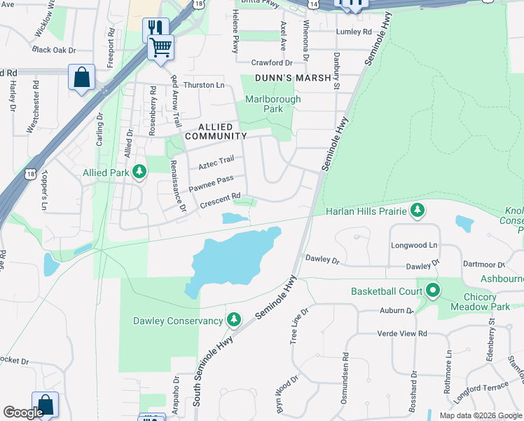 map of restaurants, bars, coffee shops, grocery stores, and more near 4477 Crescent Road in Fitchburg
