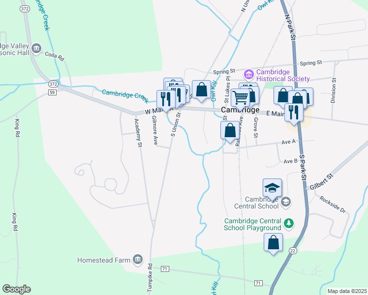 map of restaurants, bars, coffee shops, grocery stores, and more near 13 South Union Street in Cambridge