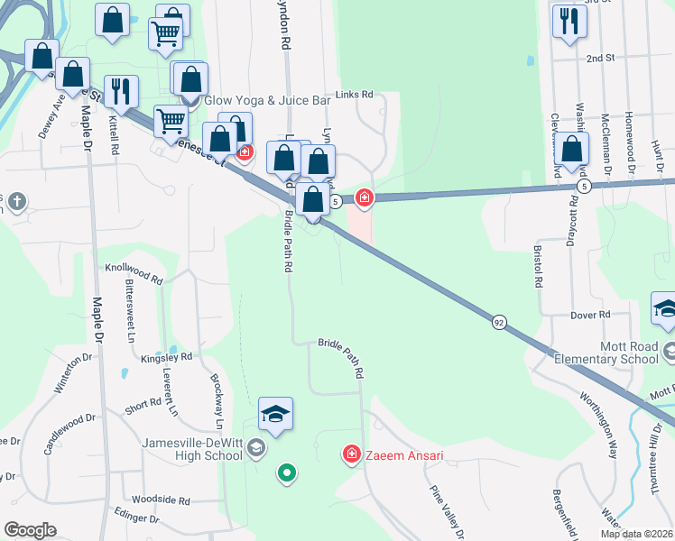 map of restaurants, bars, coffee shops, grocery stores, and more near 6900 Highbridge Road in Fayetteville