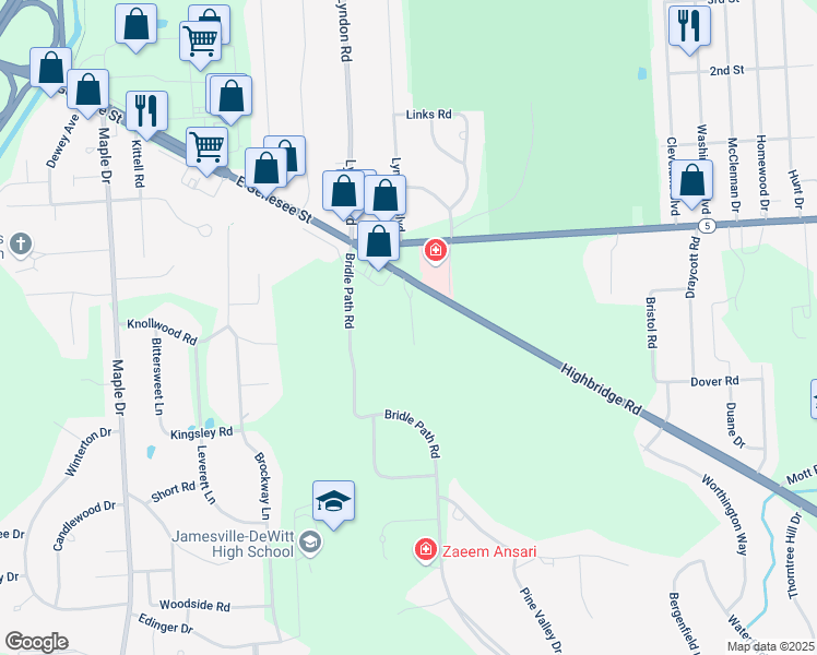 map of restaurants, bars, coffee shops, grocery stores, and more near 6940 Highbridge Road in Fayetteville