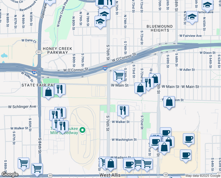 map of restaurants, bars, coffee shops, grocery stores, and more near 620 South 76th Street in Milwaukee