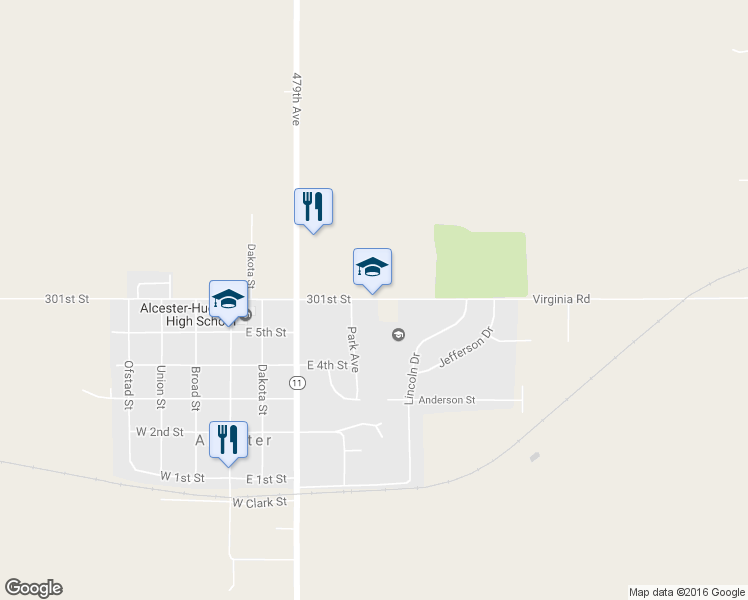 map of restaurants, bars, coffee shops, grocery stores, and more near 401-405 East 6th Street in Alcester