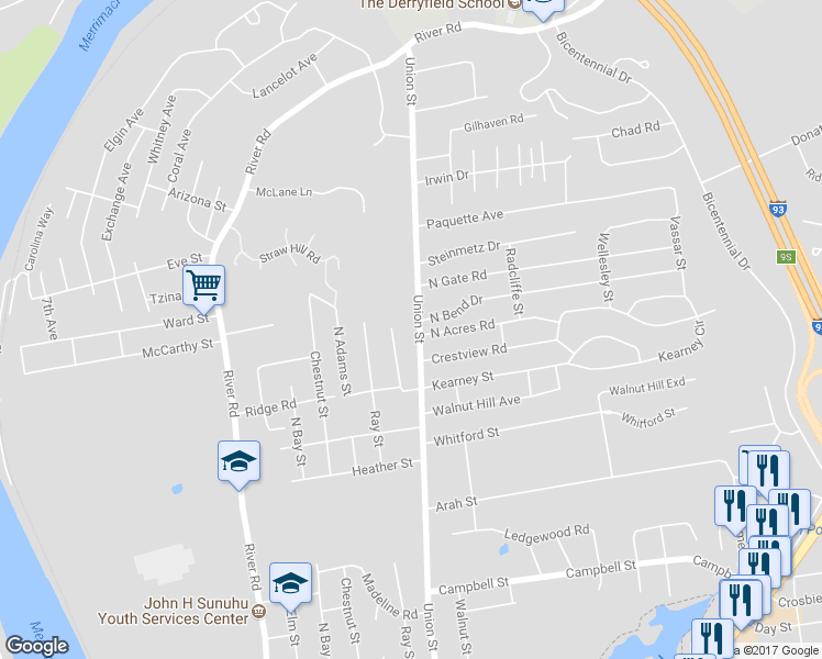 map of restaurants, bars, coffee shops, grocery stores, and more near 1466 Union Street in Manchester