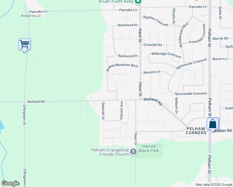 map of restaurants, bars, coffee shops, grocery stores, and more near 17 Rhodes Court in Pelham