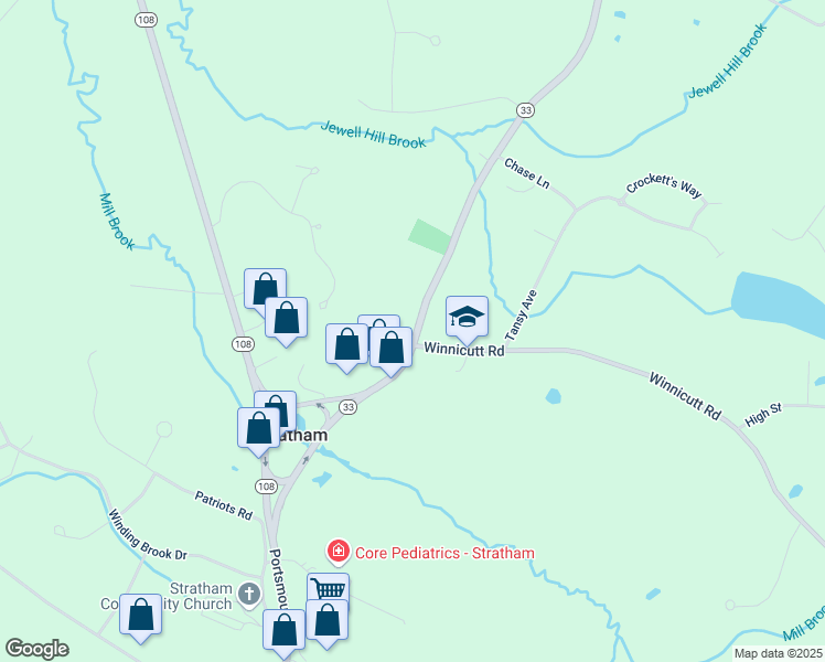 map of restaurants, bars, coffee shops, grocery stores, and more near 161 Portsmouth Avenue in Stratham