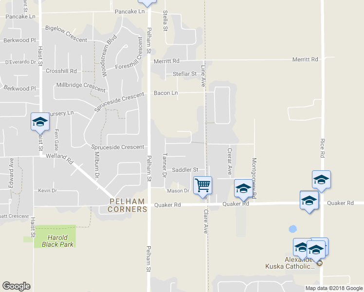 map of restaurants, bars, coffee shops, grocery stores, and more near 23 Willson Crossing in Welland