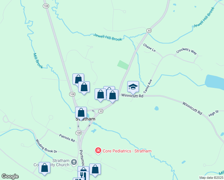map of restaurants, bars, coffee shops, grocery stores, and more near 161 Portsmouth Avenue in Stratham
