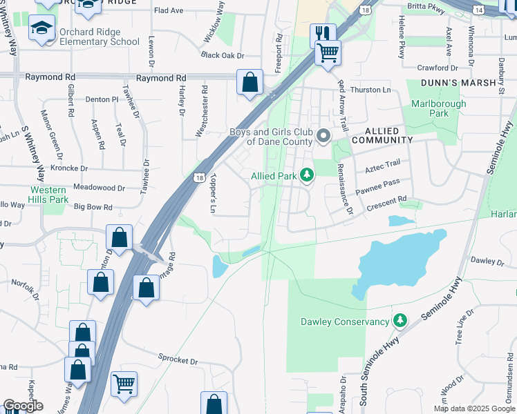 map of restaurants, bars, coffee shops, grocery stores, and more near 2339 Chalet Gardens Road in Fitchburg