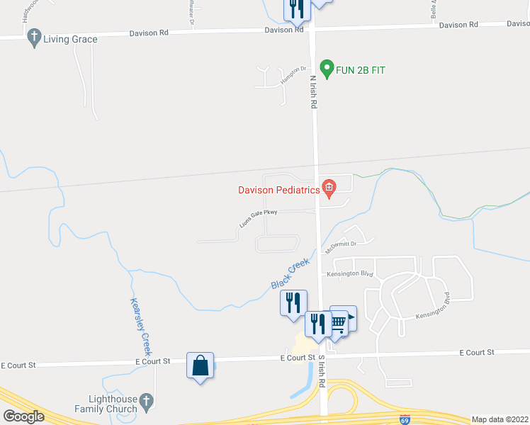 map of restaurants, bars, coffee shops, grocery stores, and more near 7501 Lions Gate Parkway in Davison