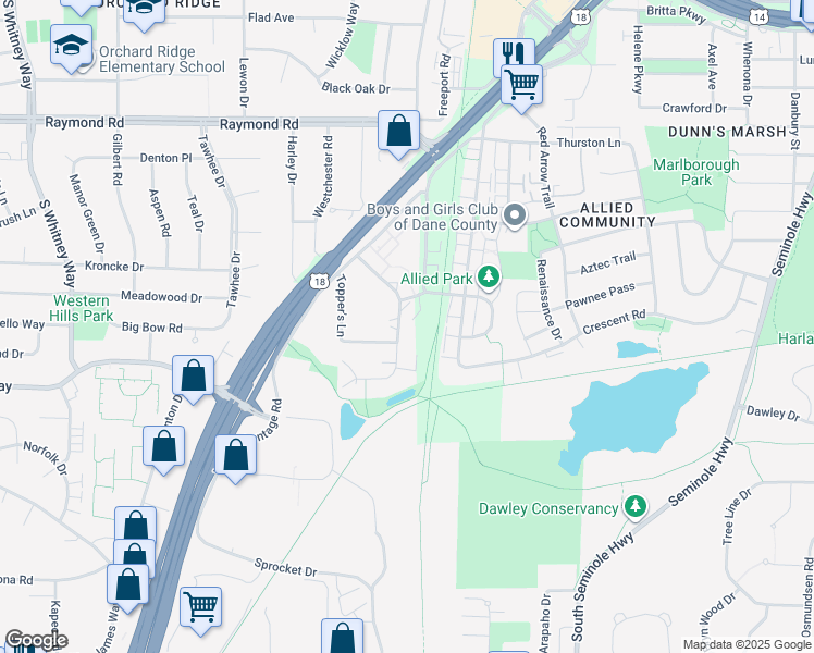 map of restaurants, bars, coffee shops, grocery stores, and more near 2339 Chalet Gardens Road in Fitchburg