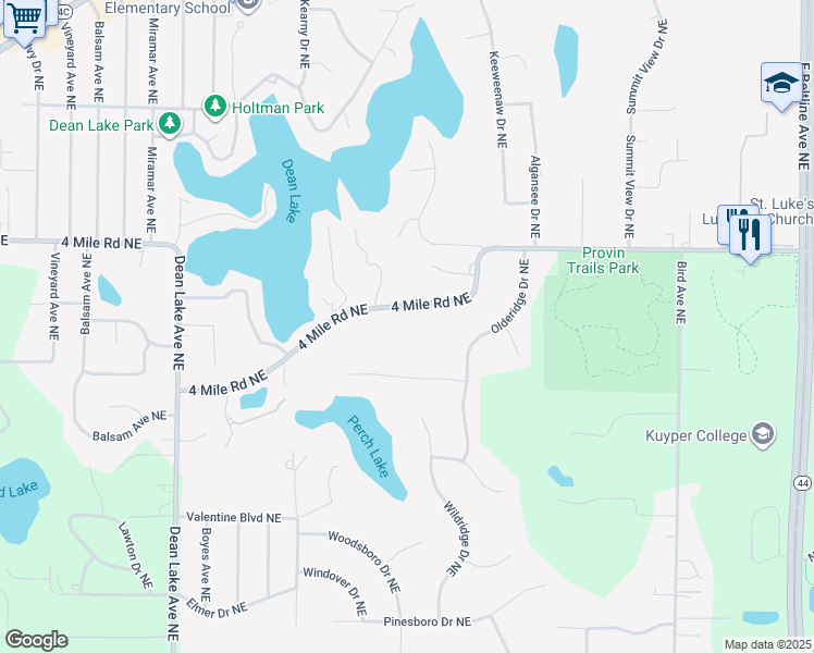 map of restaurants, bars, coffee shops, grocery stores, and more near 2550 East Beltline Avenue Northeast in Grand Rapids