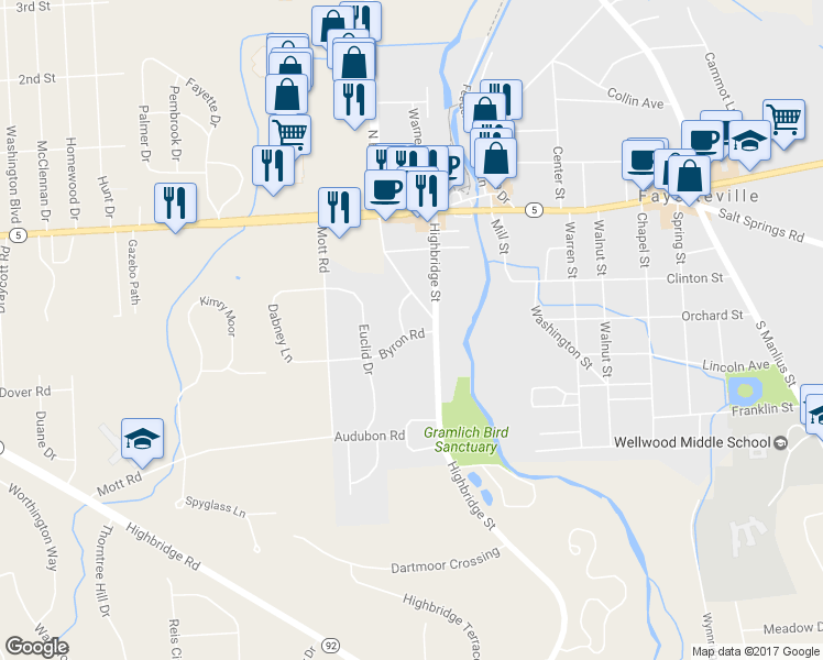 map of restaurants, bars, coffee shops, grocery stores, and more near 107 Griffin Drive in Fayetteville