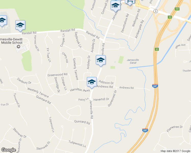 map of restaurants, bars, coffee shops, grocery stores, and more near 5263 Jamesville Road in Syracuse