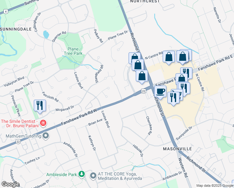 map of restaurants, bars, coffee shops, grocery stores, and more near in London