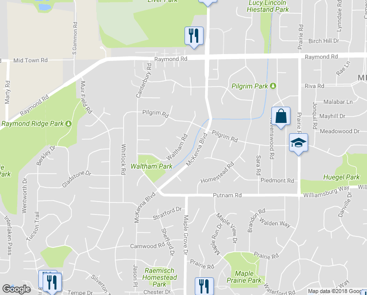 map of restaurants, bars, coffee shops, grocery stores, and more near 2509 Waltham Road in Madison