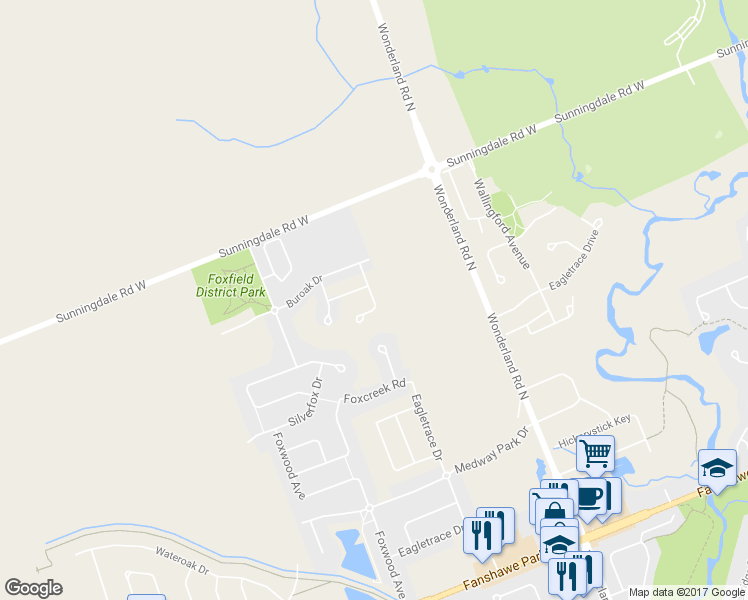 map of restaurants, bars, coffee shops, grocery stores, and more near 2136 Yellowbirch Place in London