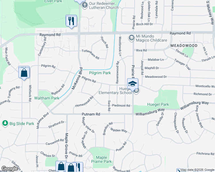 map of restaurants, bars, coffee shops, grocery stores, and more near 2506 Sara Road in Madison