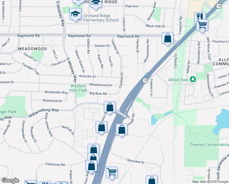 map of restaurants, bars, coffee shops, grocery stores, and more near 5218 Big Bow Road in Fitchburg