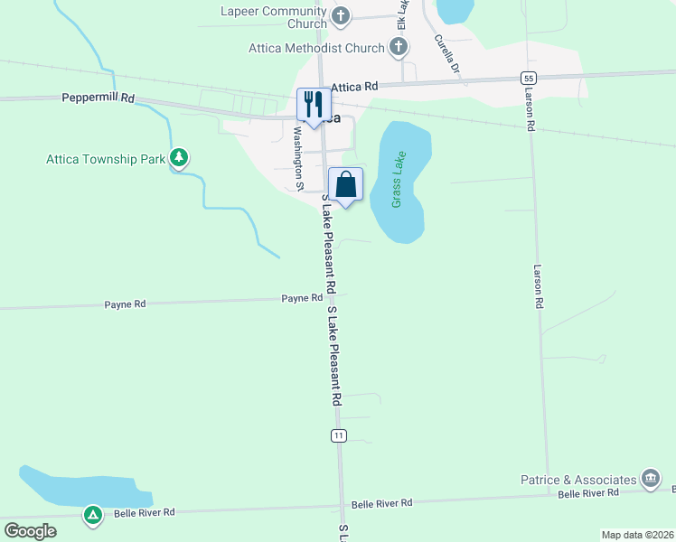 map of restaurants, bars, coffee shops, grocery stores, and more near 607 South Lake Pleasant Road in Attica