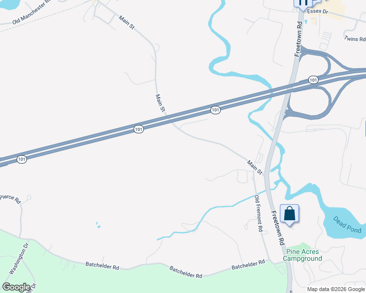 map of restaurants, bars, coffee shops, grocery stores, and more near 126 Main Street in Raymond