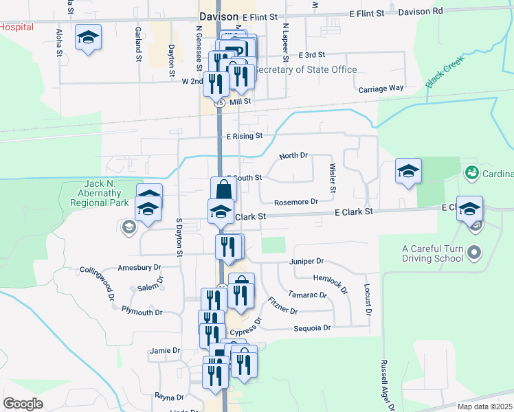 map of restaurants, bars, coffee shops, grocery stores, and more near 430 South Davison Street in Davison