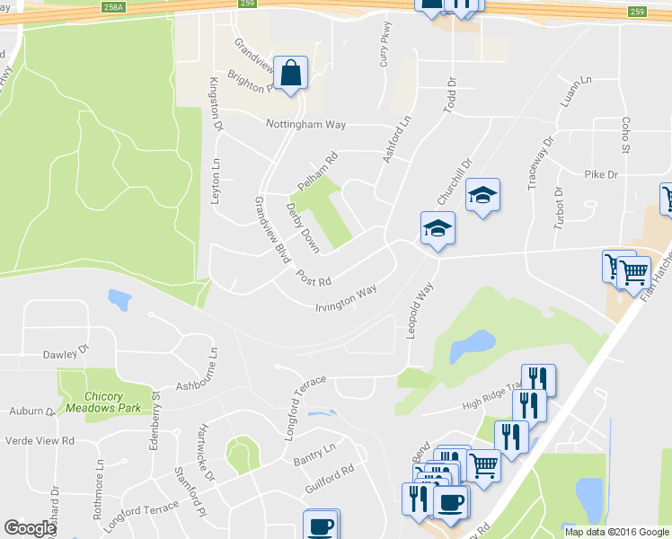 map of restaurants, bars, coffee shops, grocery stores, and more near 2918 Post Road in Madison