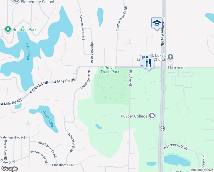 map of restaurants, bars, coffee shops, grocery stores, and more near Provin Trails in Grand Rapids
