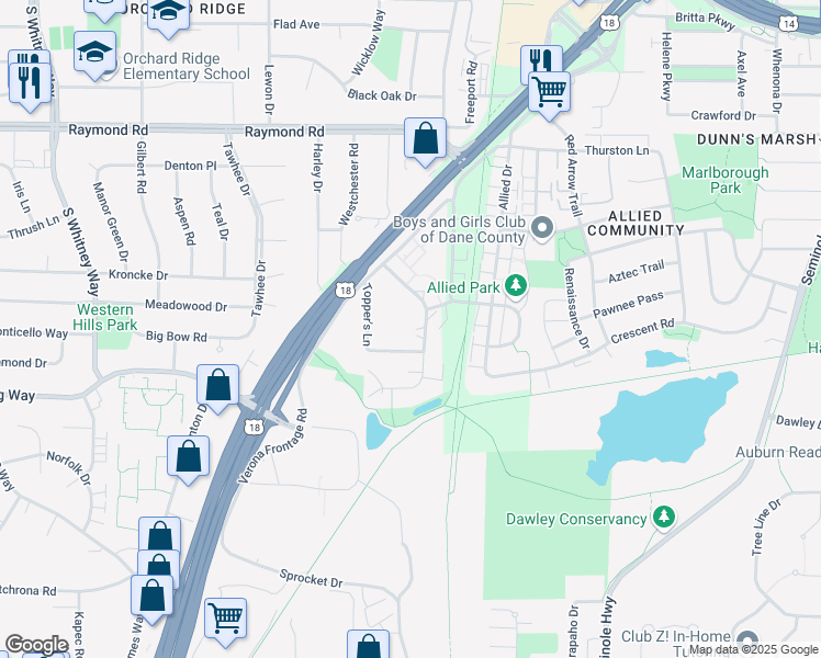 map of restaurants, bars, coffee shops, grocery stores, and more near 2350 Chalet Gardens Road in Fitchburg