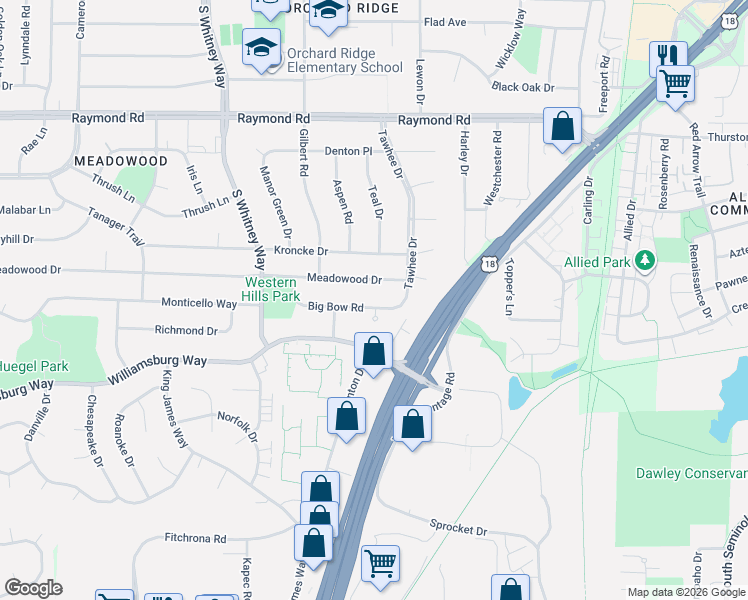 map of restaurants, bars, coffee shops, grocery stores, and more near 5218 Big Bow Road in Fitchburg