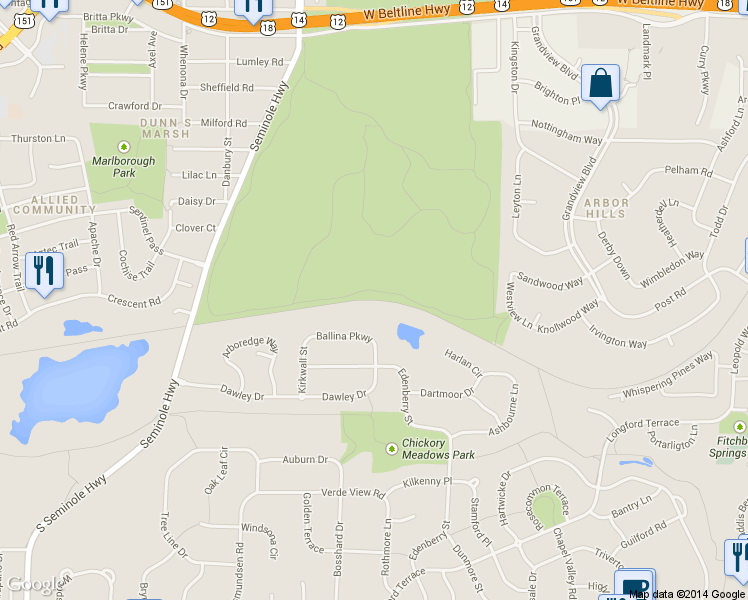 map of restaurants, bars, coffee shops, grocery stores, and more near Cannonball Path in Fitchburg