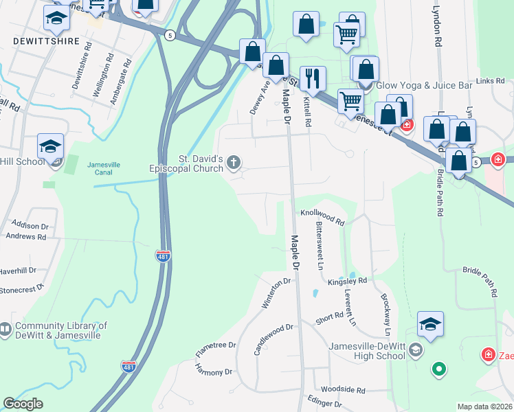 map of restaurants, bars, coffee shops, grocery stores, and more near 18 Clarmar Road in Fayetteville