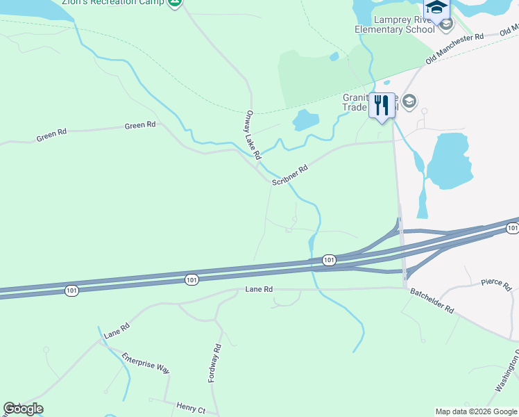map of restaurants, bars, coffee shops, grocery stores, and more near 5 Gile Road in Raymond