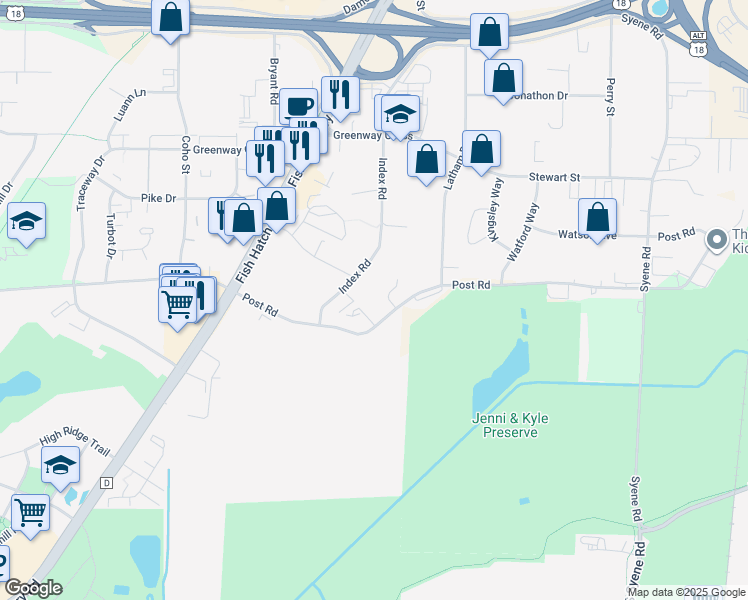 map of restaurants, bars, coffee shops, grocery stores, and more near 1220 Post Road in Fitchburg